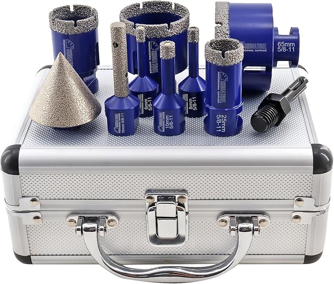 SHDIATOOL Diamond Drilling Core Bits Set Chamfer Bits for Porcelain Tile Marble Ceramic Granite Milling Kit 5/8"-11 10pieces