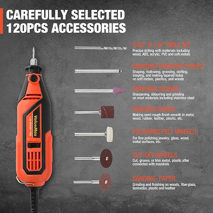 ValueMax Power Rotary Tool Kit, 1.2-Amp Variable Speed Corded Rotary Tool with 120 Pcs Accessories for Crafting, Including Carving, Engraving, Sanding, Polishing, Cutting tools and Carrying Bag