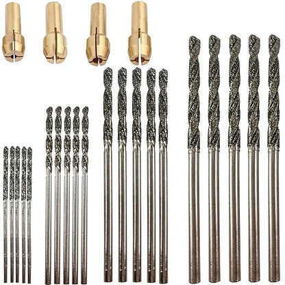 Drilax 24-Piece Diamond Drill Bits Set (1mm, 1.5mm, 2mm, 2.5mm) Compatible with Dremel Rotary Tools – Includes 4 Collets – Diamond Tipped Drill Bit for Stone, Glass, Sea Shells & Jewelry Making Tools