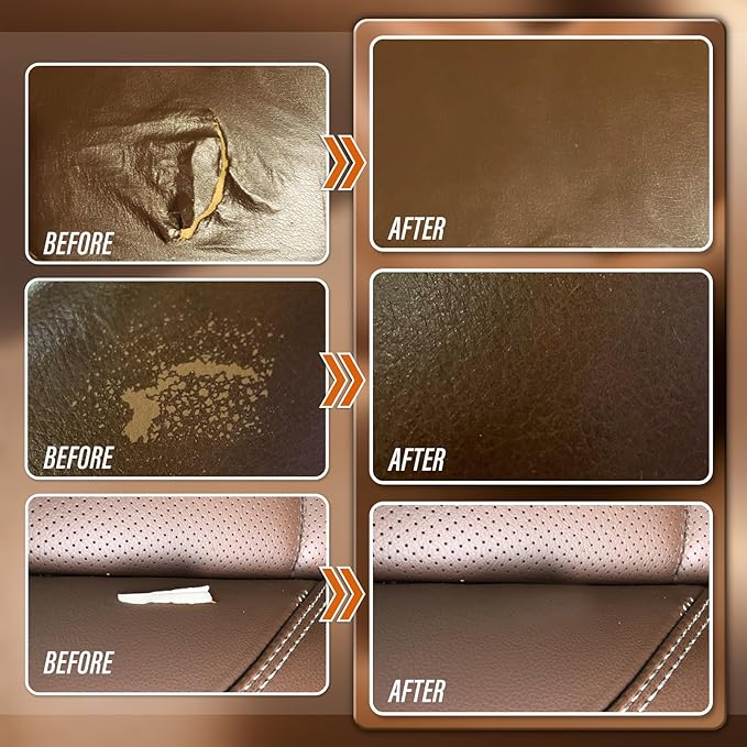 KIKYO Brown Leather Repair Kit, Faux Leather Chair & Couch Repair Kit for Furniture, Sofa, Purse, Belt, Super Easy Match Colors and Fix Scratches, Tears, Fade, Holes on PU, Genuine & Pleather