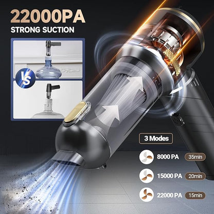 AIPROIN Car Vacuum Portable Cordless, Foldable Handheld Vacuum with Brushless Motor, 22000PA High Power Mini Hand Vacuum Cleaner & Air Blower & Duster & Pump for Home, Pet, Office