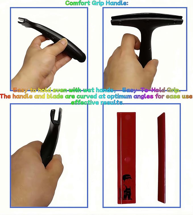 4 Pack 5.5Inch All Purpose Double Edge Squeegee Blades with Non-Slip Long Handle Squeegee for Window Cleaning, Windshield, Tile, Mirror, Shower Cleaning Tool