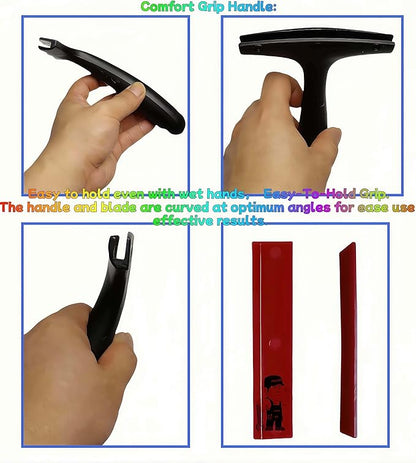 4 Pack 5.5Inch All Purpose Double Edge Squeegee Blades with Non-Slip Long Handle Squeegee for Window Cleaning, Windshield, Tile, Mirror, Shower Cleaning Tool