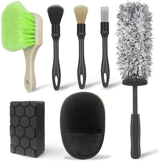 7PCS Car Wheel & Tire Brush Set, Tire Brush,Rims Brush,Microfiber Flat Wheel Brush, Detailing Brushes,Detailing Pads Interior, Exterior, Cleaning kit for Truck, SUV, RV, Motorcycle,Bikes
