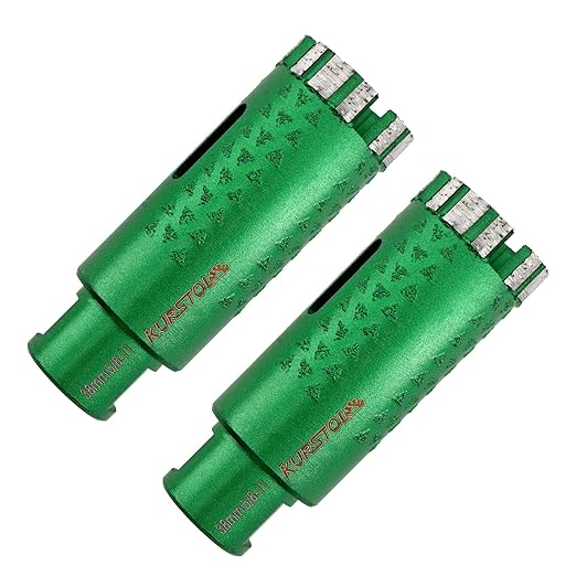 KURSTOL Diamond Core Drill Bits - 2pcs 1-1/2 Inch with 58-11 Thread Granite Hole Saw Dry or Wet Drilling Hard Stone Marble Concrete Quartz Countertop Laser Welded Masonry Coring(38mm)