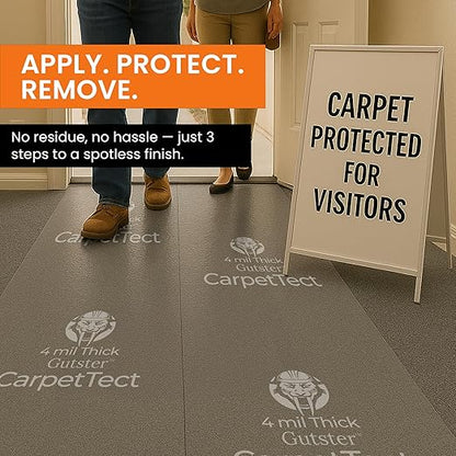 Gutster CarpetTect Floor Protection 24" x 200' | Heavy-Duty 4Mil Carpet Protection Film with Strong Adhesive | Plastic Carpet Protector & Surface Shield for Construction, Pets & Hardwood Floors