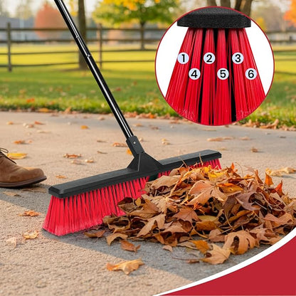 24" Push Broom with 63" Long Handle, Heavy Duty Broom for Floor Sweeping, Stiff Bristles Push Broom Brush for Workshop, Garage, Concrete, Patio and Deck