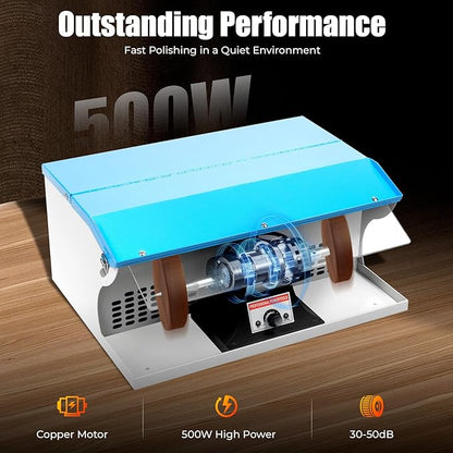 Polishing Buffing Machine, 110V 500W Jewelry Bench Polisher 1/2 HP Adjustable Variable Speed Polishing Buffing Collector with Light Tube for a Store Studio