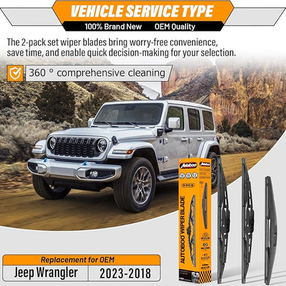 AUTOBOO 16+16+12 Replacement for Jeep Wrangler Windshield Wiper Blades 2018-2021 2022 2023 -Original Factory Quality (Pack of 3)