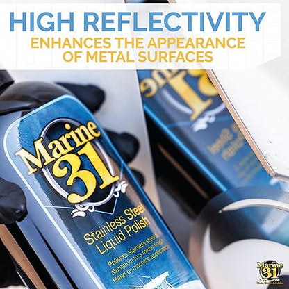 Marine 31 Stainless Steel Liquid Polish | Restores Shine & Luster on Stainless Steel, Aluminum & Chrome | Easy to Use Formula | M31-620 | 16 oz Bottle