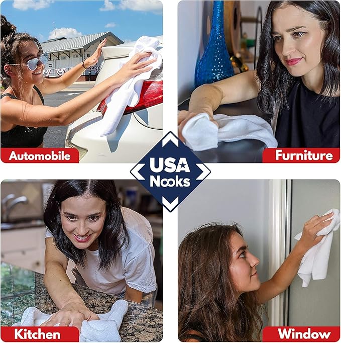 USANOOKS Microfiber Cleaning Cloth - White - 50Pcs (12.5x12.5 inch) High Performance - 1200 Washes, Ultra Absorbent Car Towel Traps Grime & Liquid for Streak-Free Mirror Shine - Car Washing Cloth