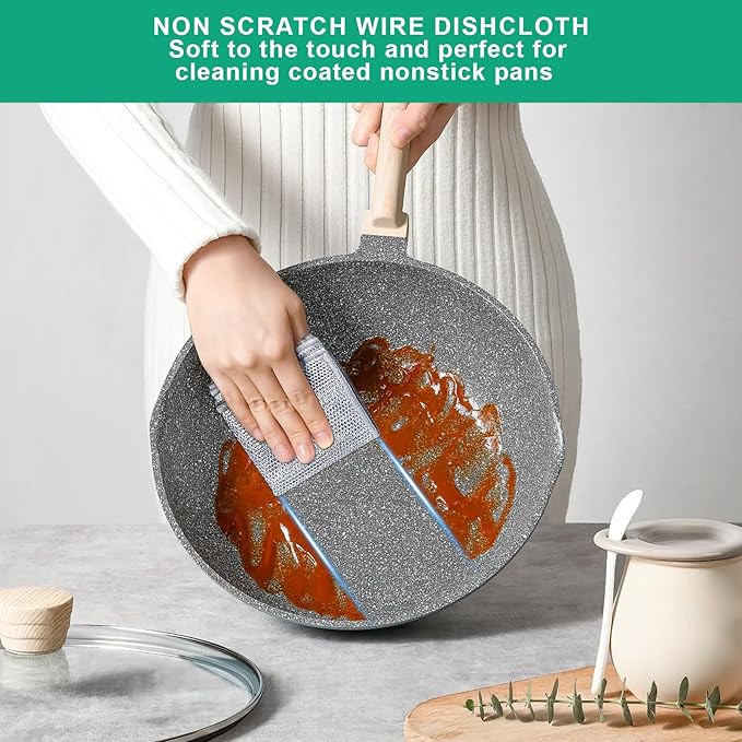 BTIFU 10Pcs Multipurpose Wire Dishwashing Rag, Reusable Non-Scratch Wire Dishcloth, Metal Dish Cloth Wet and Dry for Kitchen Cleaning, Sinks, Dishes, Stove Top, Dimensions(7.87X7.87)