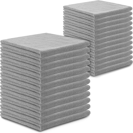 Blue Horizon Microfiber Cleaning Towels, Pack of 24, Ultra Soft Plush Washcloth, All Purpose Premium Microfiber Detailing Cleaning Cloths (16" x 16", Gray)