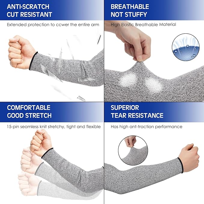 Geyoga 2 Pairs Arm Sleeves Guards Arm Protectors for Thin Skin and Bruising Protective Cut Resistant Sleeves for Men Women(Large,Hppe,Gray)