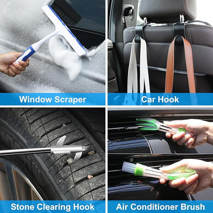 AUTODECO 40Pcs Car Wash Detailing Kit Cleaning Kits with Foam Gun Sprayer Vacuum with Long Cord Drill Brush Large Wash Mitt Towels Complete Interior Exterior Car Washing Supply Set Black