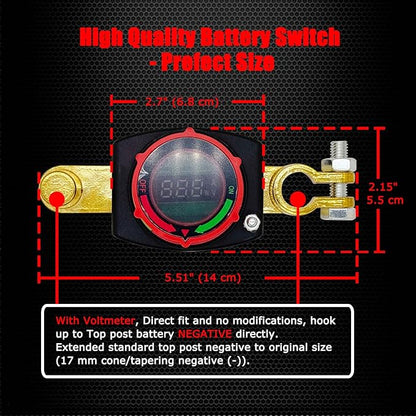 Ampper Battery Disconnect Switch with Voltmeter, 12-48V Battery Cut Off ON/Off Shut Off Switch for Car, RV and More (Top Post Negative)
