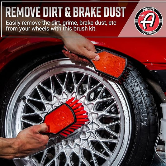 Adam's Wheel & Tire Brush Combo (2-Item) - Includes Wheel Brush & Tire Brush for Cleaning Rubber, Plastic, Chrome, Metal, Aluminum, Rim & Spoke Surfaces