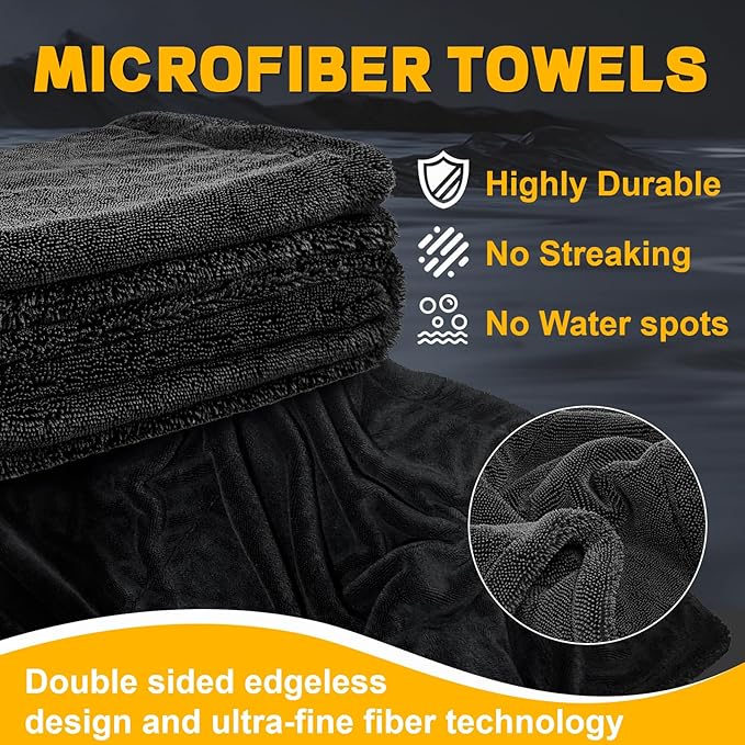 2-Pack Double Sided Car Drying Towel(28"x36"),1600 GSM Super Absorbent Microfiber Drying Towels for Cars,Streak-Free,Scratch-Free,No Water Spots,Machine Washable