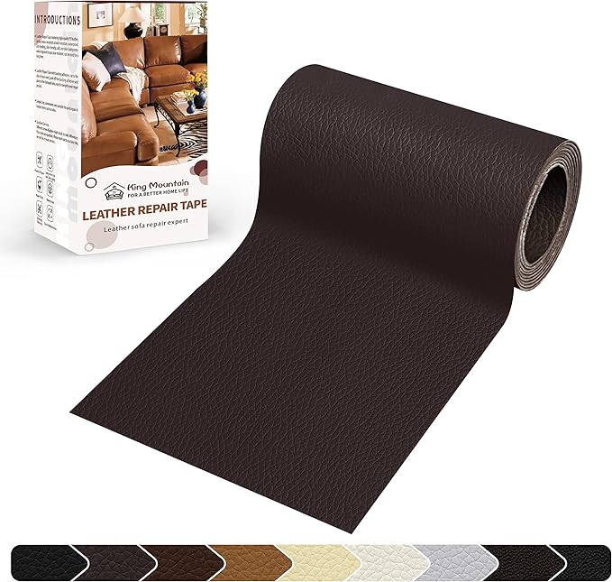 KING MOUNTAIN Leather Repair Patch,4 x 63 Inches self Adhesive Leather Repair Tape for Damaged Leather Furniture, Sofa Seating,Car Seats, Leather Goods(Dark Brown)