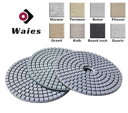 Waies 11 PCS 5 Inch Diamond Polishing Pads Kit Wet/Dry 50-10000 Grit for Concrete,Stone Edge,Granite,Tile,Marble,Rock,Countertop,Quartz,for Drill Grinder Polisher