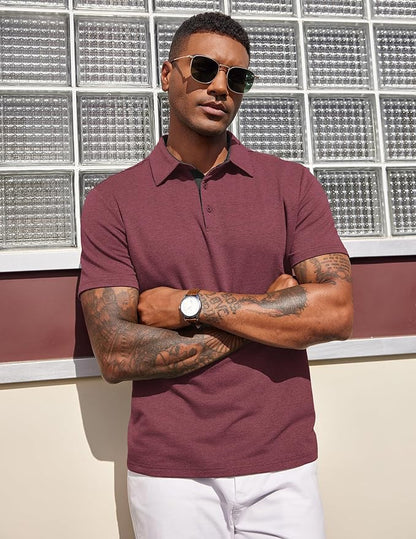 COOFANDY Mens Polo Shirts Short Sleeve Casual Summer Polo Tee Classic Collared Golf Stylish Tops