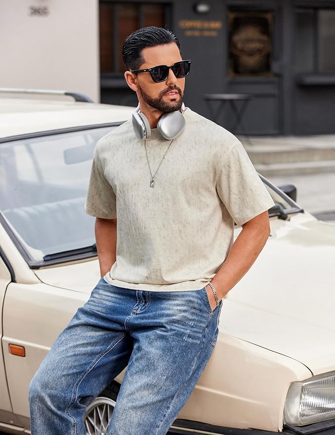 COOFANDY Men's Cotton T-Shirts Oversized Shirt Short Sleeves Streetwear Loose Fit Summer Tee Tops Washed Basic Unisex Shirts