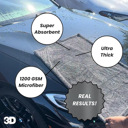 3D Hydro-FIL XL | Professional Grade Microfiber Towel | Extra Large 20” x 31.5” | Highly Absorbent | Premium Drying Cloth for Car Detailing (Grey)