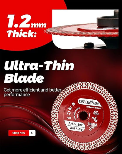 Casaverde 2 Pcs of 3"/76mm Diamond Blade with 3/8" Arbor for Cutting Ceramic Tile,Stone Tile