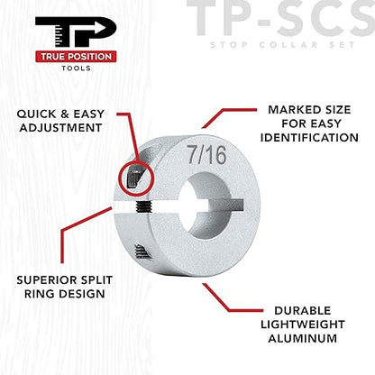Professional Stop Collar Set - Drill Bit Depth Stop - 8 Piece Kit (1/2”, 7/16”, 3/8”, 5/16”, 1/4", 7/32”, 3/16”, 1/8”) Superior Aluminum Split Ring Design