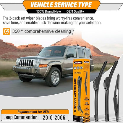 AUTOBOO 18"+18" Windshield Wipers with 14" Rear Wiper Blade Replacement for Jeep Commander 2006 2007 2008 2009 2010 -Original Factory Quality (Pack of 3)