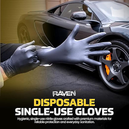Raven Powder Free Nitrile Disposable Gloves | 7 Mil - Sm | Latex Free, Chemical + Puncture Resistant, Textured Grip, Single Use | for Automotive, Industrial, Janitorial, MRO, Food Service | 66516