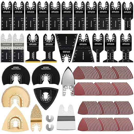 OTUCO 150 Pcs Oscillating Saw Blades, Wood Metal Cutting Multitool Bi-Metal Blades Quick Release Tool Blades Kits Fit for Dewalt, Makita, Ryobi, Rockwell