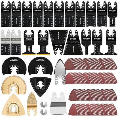 OTUCO 150 Pcs Oscillating Saw Blades, Wood Metal Cutting Multitool Bi-Metal Blades Quick Release Tool Blades Kits Fit for Dewalt, Makita, Ryobi, Rockwell