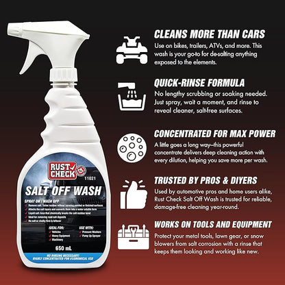 Rust Check Salt Off Wash - Car Salt Remover and Jet Ski Cleaner - Boat Wash and Outboard Motor Flusher - Multi-Surface and Driveway Salt Wash - Exterior Washdown Solution - 22 Fl Oz - Spray Bottle