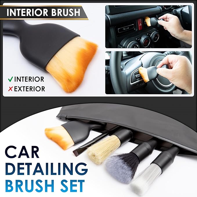 Car Detailing Brush Kit Exterior & Interior Car Cleaner Brush Set | Car Cleaning Kit | Car Accessories | Interior Car Cleaner | Travel Essentials | Black | 5PCS - Japan Import