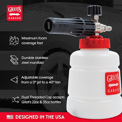 Griot’s Garage The BOSS Foam Cannon, Pressure Washer Foam Gun, Adjustable Nozzle, Stainless Steel Internals, Auto-Mix Dilution with Griot’s Soaps, BF302