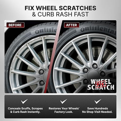 Wheel Scratch Fix® Silver Touch Up Paint for Cars - DIY Alloy Wheel Repair Kit, Curb Rash Remover with Fast-Drying Pen - Long-Lasting OEM Finish Car Rim Paint for Scuffs and Chips at Home (Light Silver)