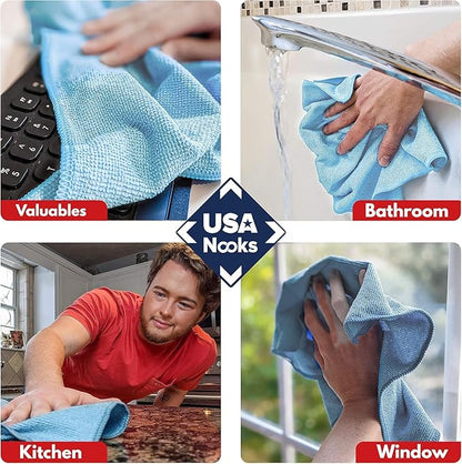 USANOOKS Microfiber Cleaning Cloth - Turq - 100Pcs (12.5x12.5 inch) High Performance - 1200 Washes, Ultra Absorbent Car Towel Traps Grime & Liquid for Streak-Free Mirror Shine - car Washing Cloth