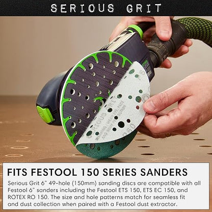 Serious Grit - 6-Inch 49-Hole 600 Grit Sanding Discs - Heavy-Duty Hook & Loop Film Discs - Sandpaper for Random Orbital Sanders - 50 Pack Box