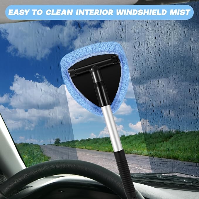 8 Pcs Car Windshield Cleaner Tool Kit with Extendable Handle, Microfiber Towel Pads, Brush, Empty Spray Bottle for Auto Glass Wiper Suvs Rvs & Home Windows(Light Blue)