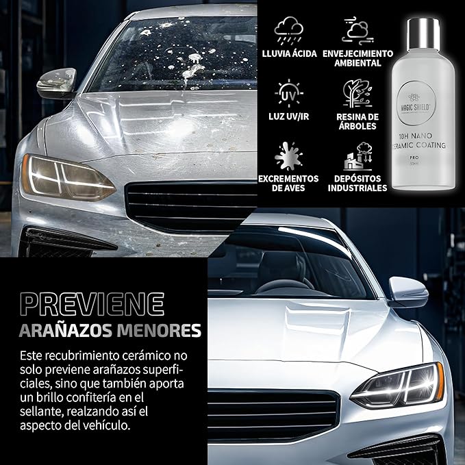 Magic Shield Ceramic Coating PRO 10H - Self-Healing | Long lasting for 2 cars+ | Advanced SiO2 Protection | Easy Application | Candy-Like Gloss | Perfect for Cars, Motorcycles, RVs, and Boats (50ml)