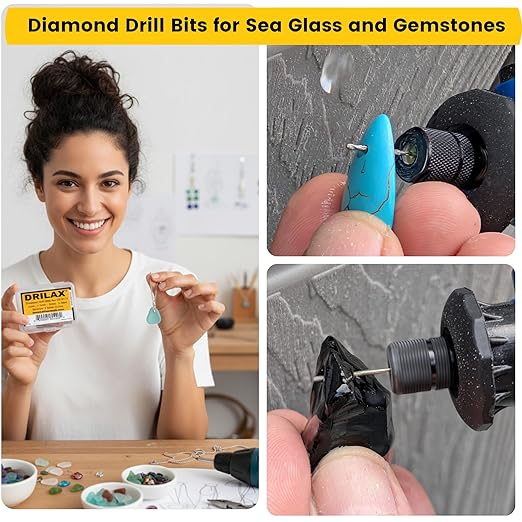 Drilax 24-Piece Diamond Drill Bits Set (1mm, 1.5mm, 2mm, 2.5mm) Compatible with Dremel Rotary Tools – Includes 4 Collets – Diamond Tipped Drill Bit for Stone, Glass, Sea Shells & Jewelry Making Tools