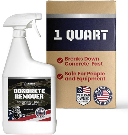 Heavy Concrete Remover – Dried Concrete & Cement Dissolver (Non-Corrosive, Biodegradable Acid Alternative), Safe on Equipment, 1-Quart Spray