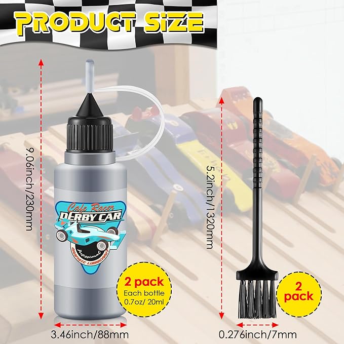 Dreyoo 1.4oz Pinewood Car Graphite Powder with Cleaning Brush,2 Bottles Graphite Lubricant Lube Powder for Derby Kits,Compatible with Derby Car Wheels Axles,Lock Door Hinge Lubricant