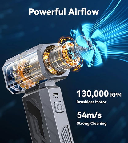 Compressed Air Duster, 130000RPM Electric Air Duster Brushless Motor with Stepless Speed Adjustable, Rechargeable Fast Charging Cordless Mini Air Blower for PC, Keyboard, Car, Home & Outdoor