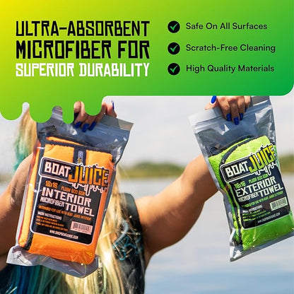 Boat Juice Necessity Boat Cleaner Kit | Exterior Water Spot Remover, Interior Seat & Vinyl Cleaner, 2 Microfiber Towels | Boat Cleaning & Detailing Kit, Marine Accessories | Made in USA (Kit)