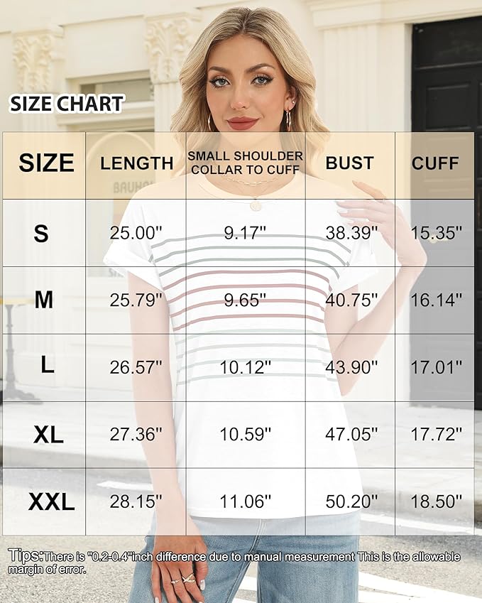 Womens Summer Tops Short Dolman Sleeve Crew Neck Striped Shirts Spring 2026 Fashion Beach Vacation Clothing