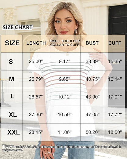 Womens Summer Tops Short Dolman Sleeve Crew Neck Striped Shirts Spring 2026 Fashion Beach Vacation Clothing