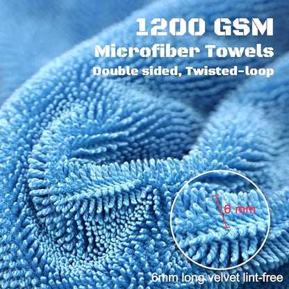 Extra Large Car Drying Towel, 48”x24” Dual Sided Microfiber Car Cleaning Towel with Twisting Yarn Technique, 1200GSM Super Absorbent, Holds Up to 8 lbs, Scratch-Free, Machine Washable (Darkgray-Blue)