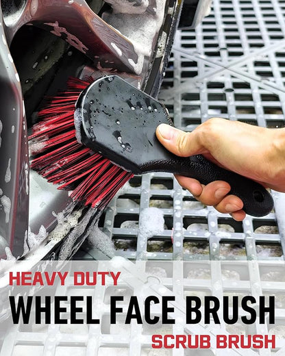 8PCS Wheel Cleaning Kit with Microfiber Brush & Rubber Grip Tire Brush, Twist Loop Drying Towel, Detailing Brush, Applicator for Car Rim and Tire Care